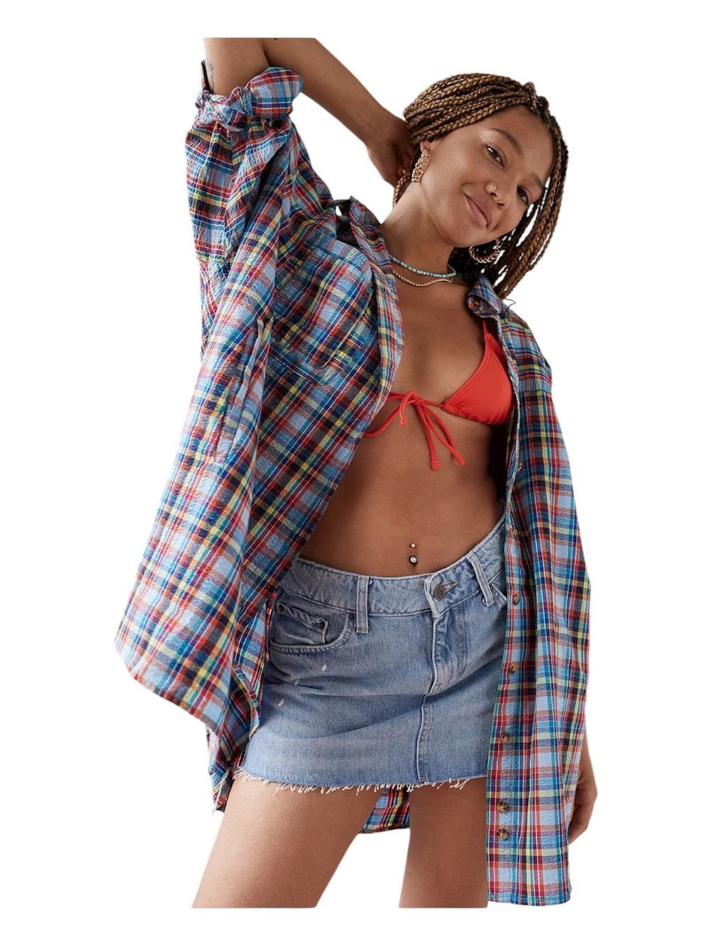 Urban Outfitters Bryce Oversized Plaid Button Down Shirt Jacket  Size XS